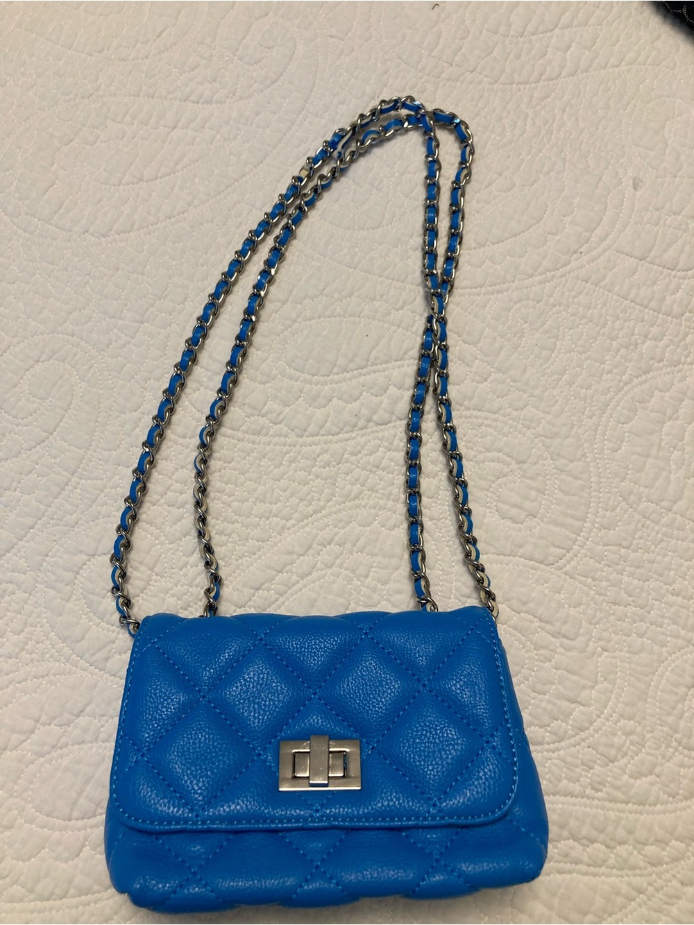 Stuart Weitzman Bright Blue Quilted Chain Crossbody